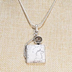 jasper  necklace,  Howlite jasper topaz necklace, 925 jasper pendant necklace